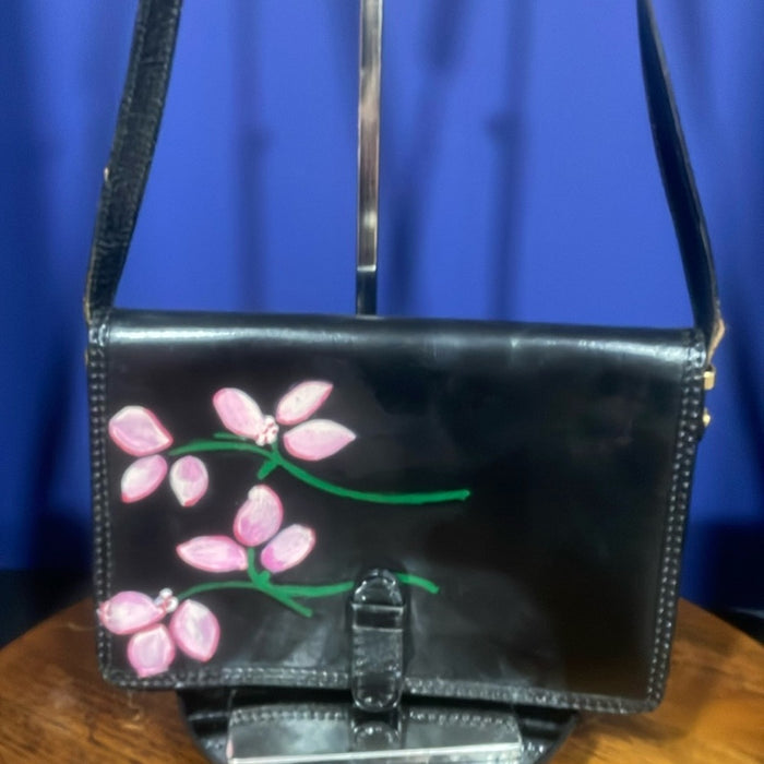 Hand painted leather crossbody “Cherry Blossom” handbag
