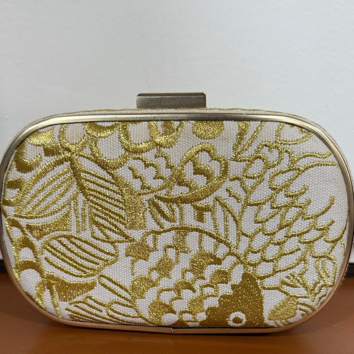 LILLY PULITZER Clutch Crossbody Bag White Gold Mini Evening Purse