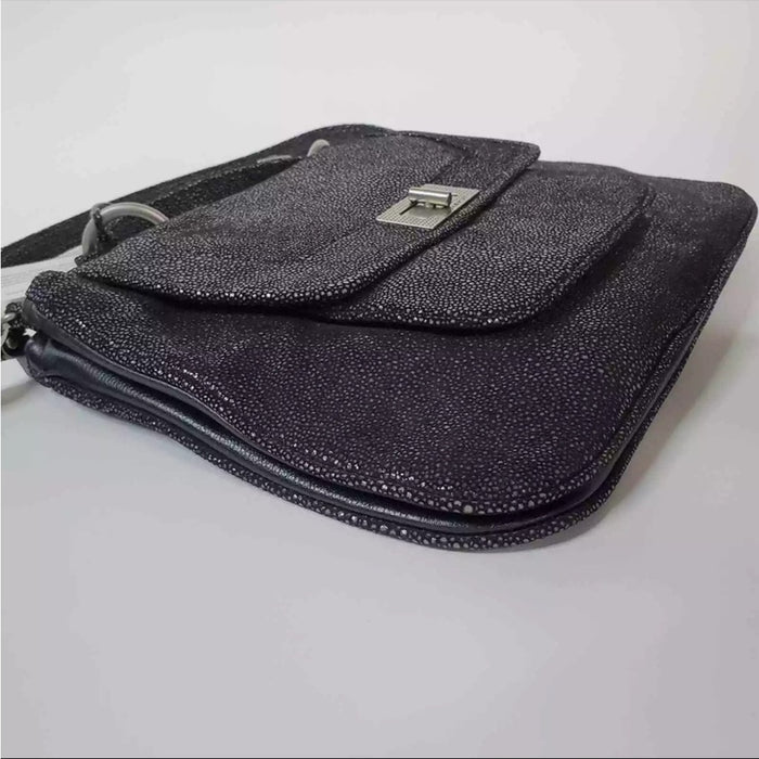 Rebecca Minkoff Covet Convertible Black Stingray Embossed Suede Satchel