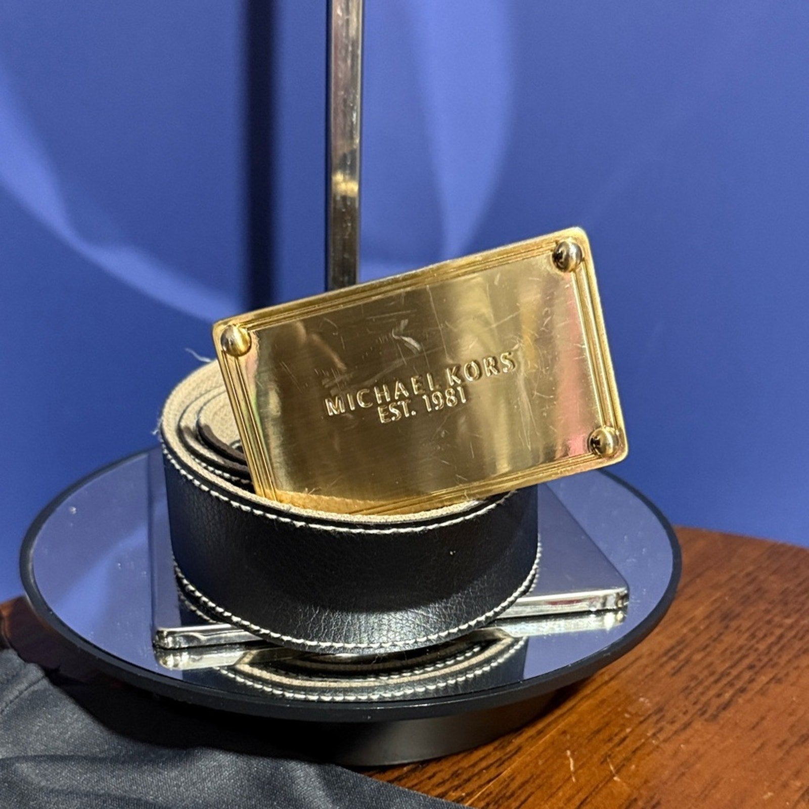 Michael Kors Black Belt with Gold Plaque