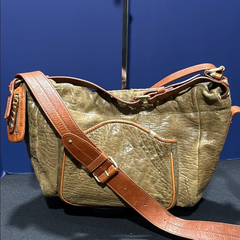 SCHULER & SONS Olive/Tan LEATHER ANTHROPOLOGIE MANZANILLA Hobo Handbag Purse