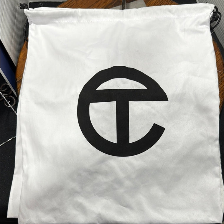 Telfar White and Black Logo Drawstring Bag