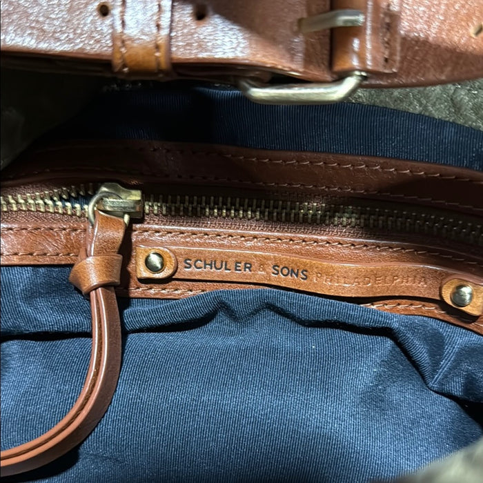SCHULER & SONS Olive/Tan LEATHER ANTHROPOLOGIE MANZANILLA Hobo Handbag Purse