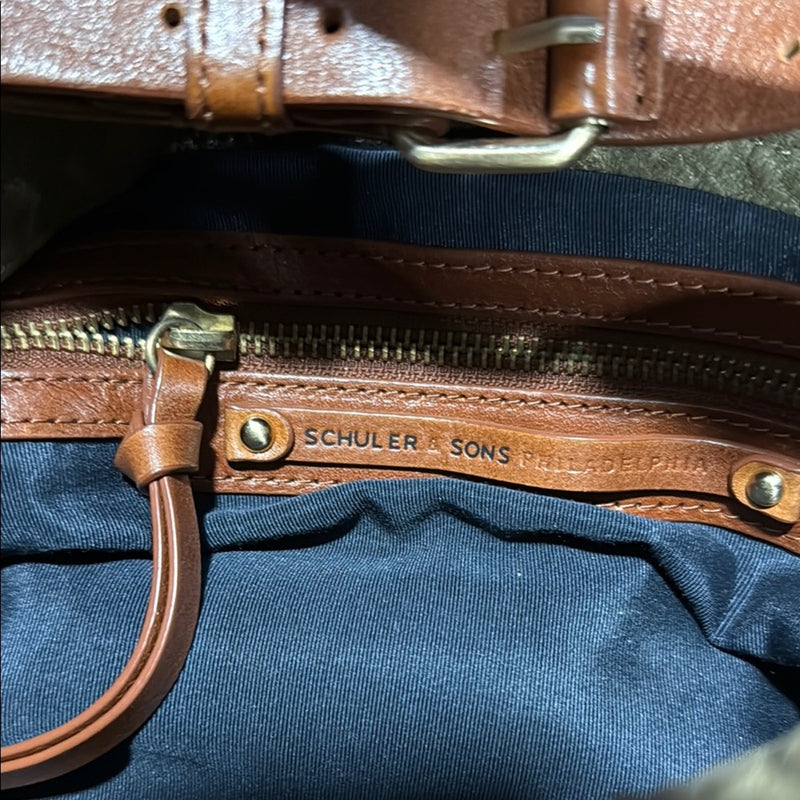 SCHULER & SONS Olive/Tan LEATHER ANTHROPOLOGIE MANZANILLA Hobo Handbag Purse