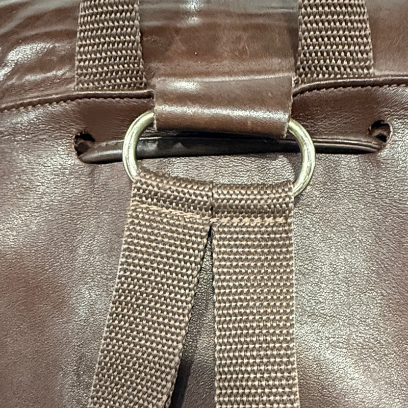 Coach Unisex Dark Brown Leather Drawstring Backpack with Buckle