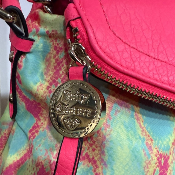Juicy Couture Neon Preppy Pink Large Tunnel Flap Envelope Cross Body Purse Y2K