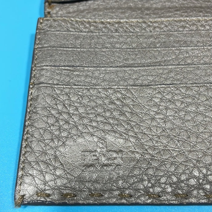 FENDI 8M0144 Selleria Roman Leather Double Snap Bifold Long Wallet Leather gray