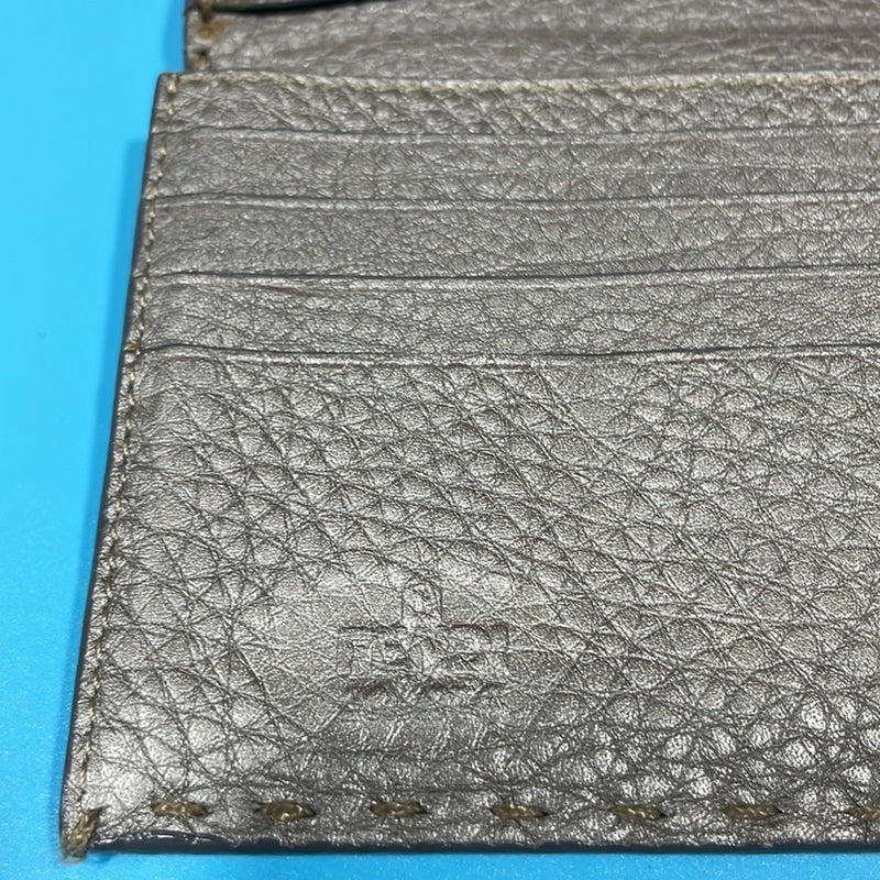 FENDI 8M0144 Selleria Roman Leather Double Snap Bifold Long Wallet Leather gray