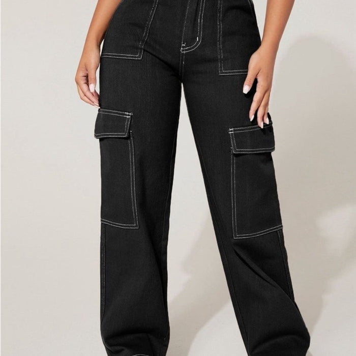SHEIN High Rise Black Jeans with Contrast Stitching