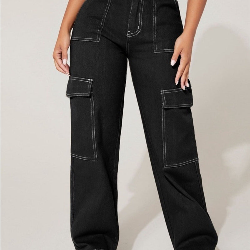 SHEIN High Rise Black Jeans with Contrast Stitching