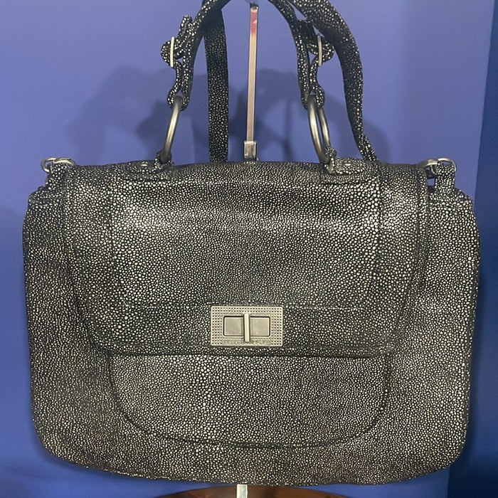 Rebecca Minkoff Covet Convertible Black Stingray Embossed Suede Satchel