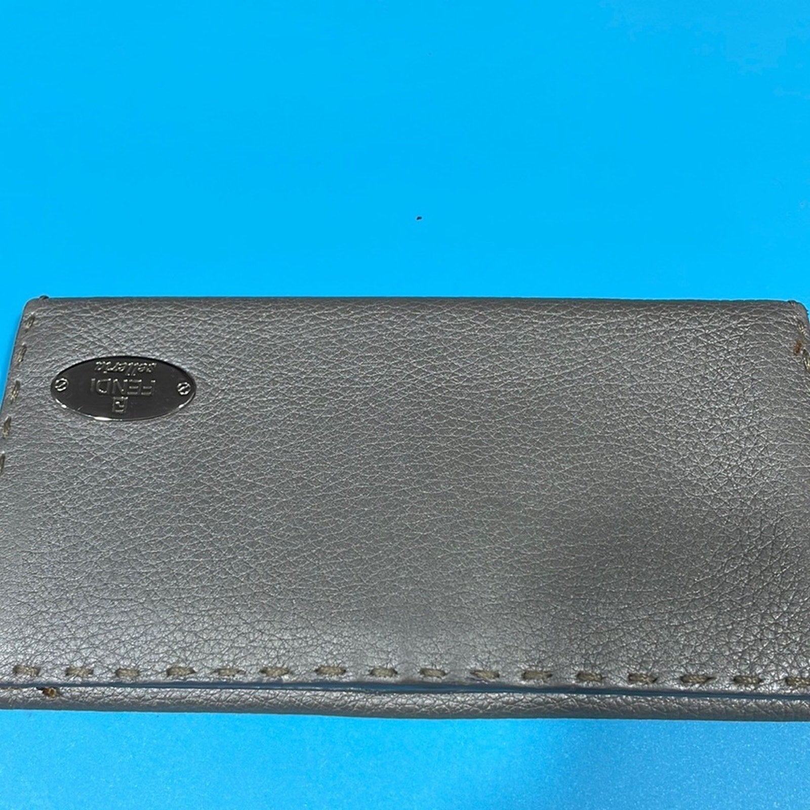 FENDI 8M0144 Selleria Roman Leather Double Snap Bifold Long Wallet Leather gray