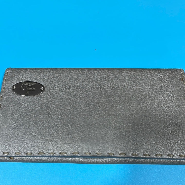 FENDI 8M0144 Selleria Roman Leather Double Snap Bifold Long Wallet Leather gray