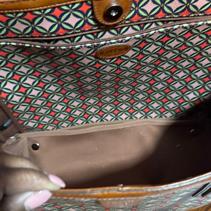 FOSSIL Sydney Signature Large Tote Bag Shoulder Purse Pink Brown Leather 16”x12”