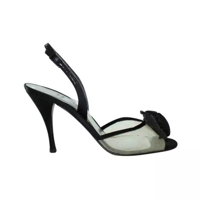STUART WEITZMAN Black Heels with Fabric Flower and Mesh Fabric