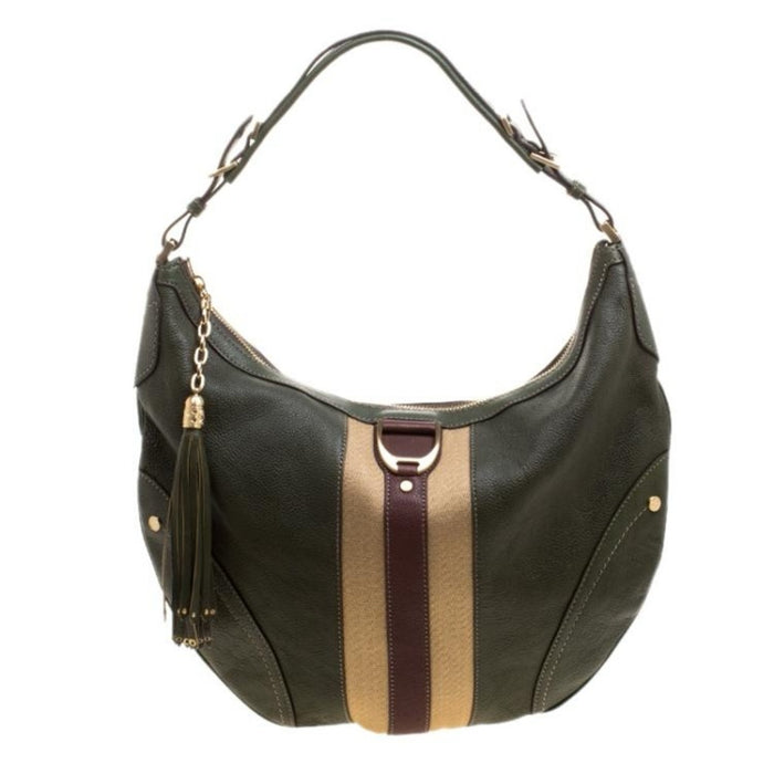 Cole Haan Olive Hobo Bag with Tan and Brown Stripe
