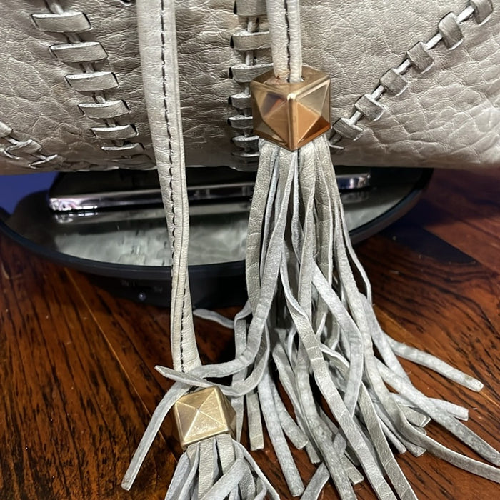 BRIAN ATWOOD Olive Green Pebbled leather Laser Cut Drawstring Bucket Bag