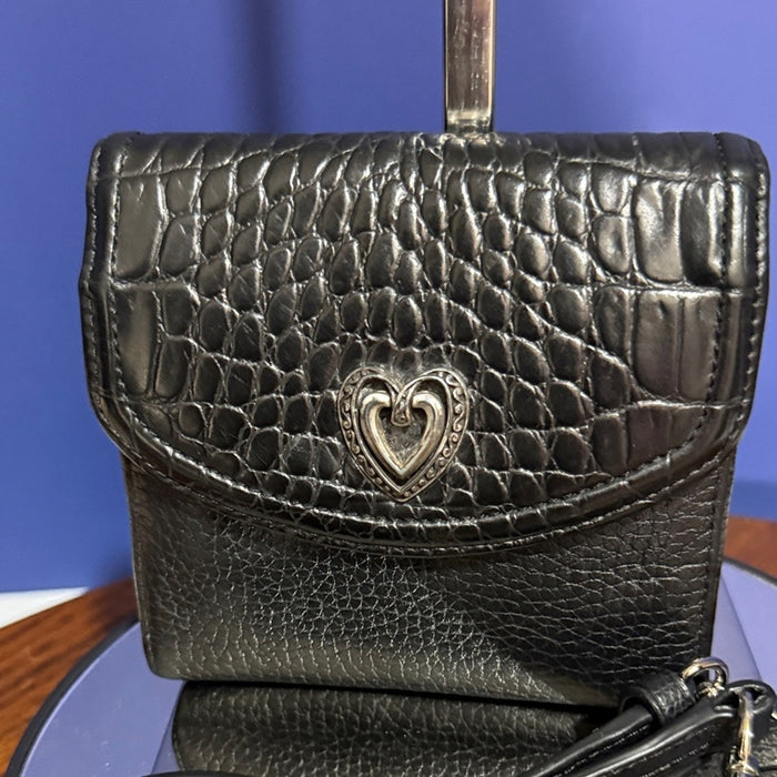 Brighton Black Croc-Embossed Bag/Wallet with Heart Accent
