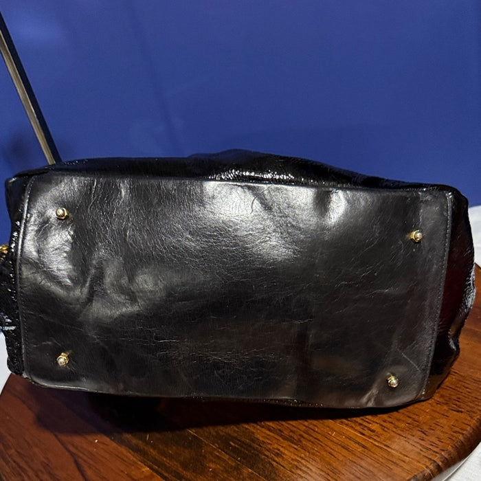 Pietro Alessandro New York Gorgeous New Black Glazed Leather Chain Shoulder Bag