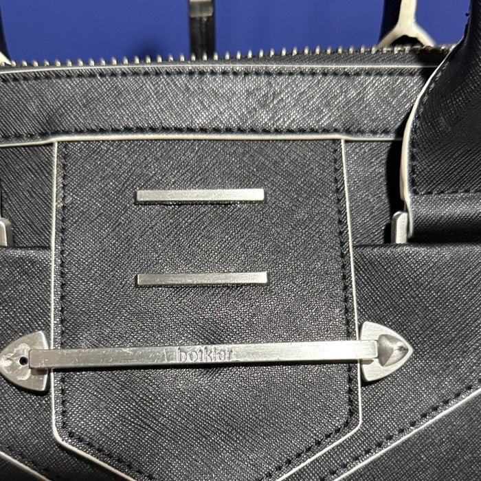 Botkier NY leather structured satchel purse black white trim removable strap
