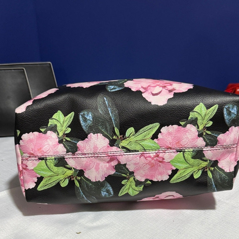 Betsey Johnson Black and Pink Floral Cosmetic Bag