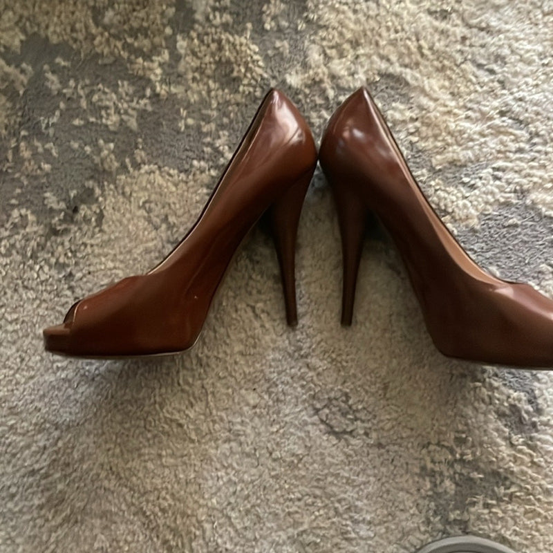 Fendi Brown patent Leather Peep Toe Stiletto Heels w/Dustbag