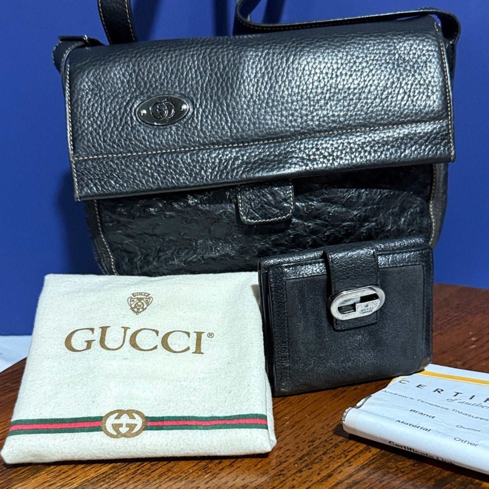 Gucci Black Leather Crossbody and Wallet Bundle