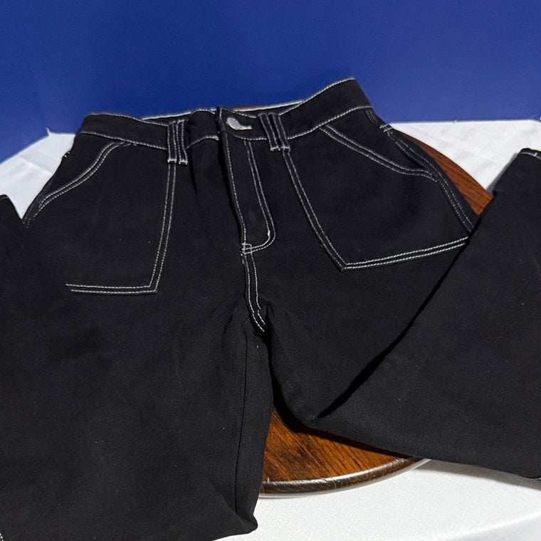 SHEIN High Rise Black Jeans with Contrast Stitching