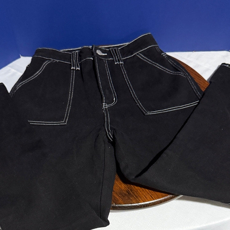 SHEIN High Rise Black Jeans with Contrast Stitching