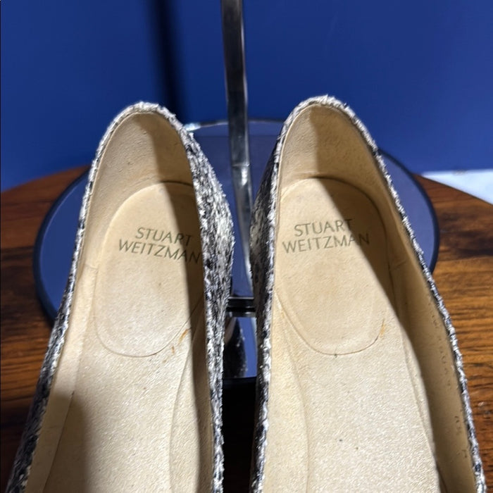 Stuart Weitzman Gray and Brown Flats with Ornamental Details
