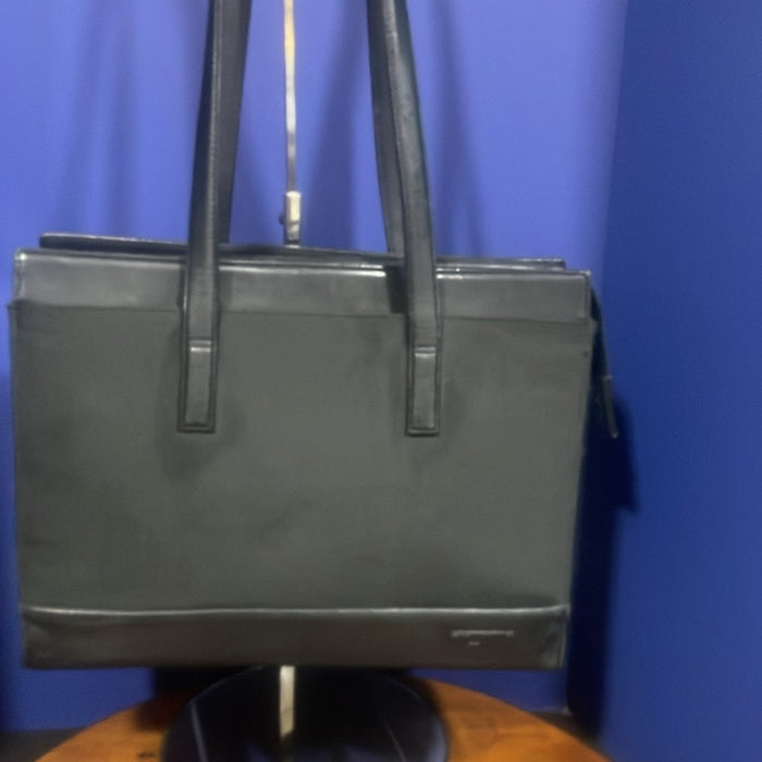 VINTAGE TUMI BLACK GENUINE LEATHER BUSINESS TOTE SHOULDER BAG LAWYER HANDBAG