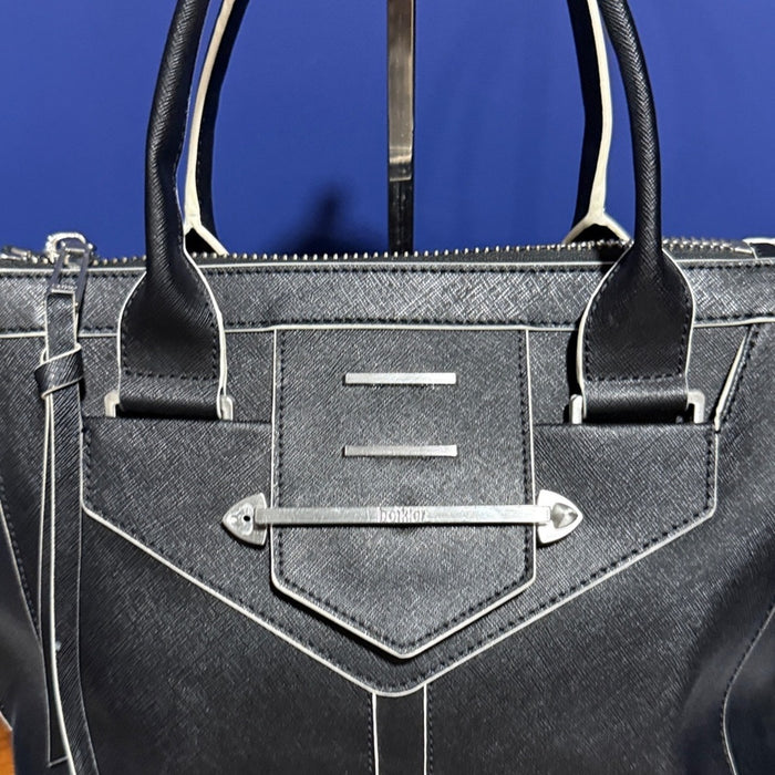 Botkier NY leather structured satchel purse black white trim removable strap