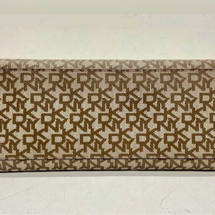DKNY Brown & Cream Logo Satchel with Gold Hardware