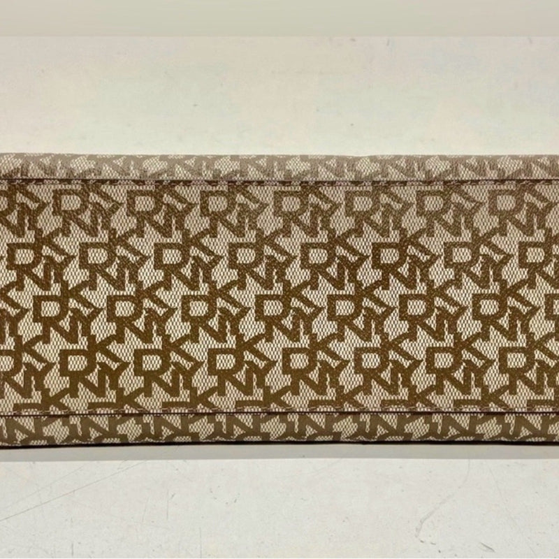 DKNY Brown & Cream Logo Satchel with Gold Hardware