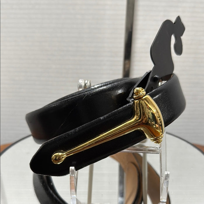 Tanner Belt Black Horsebit Leather Belt Women's Gold buckle M
