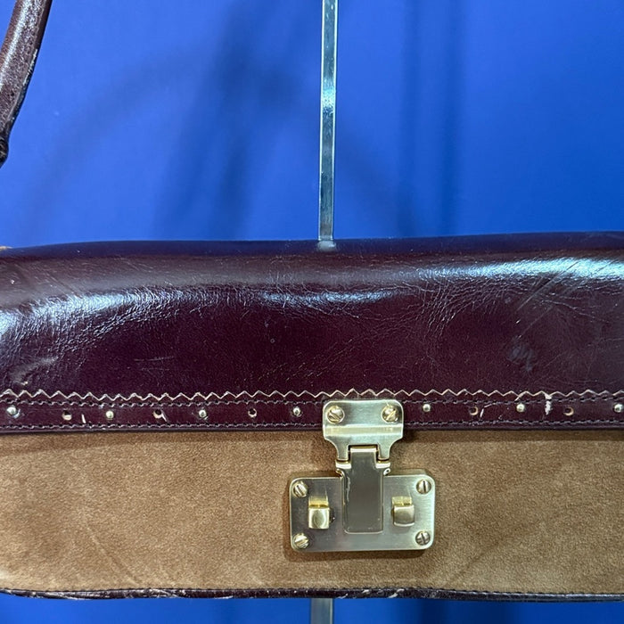 Ann Taylor Beige Brown Suede Leather Rectangular Small Hobo Shoulder Bag