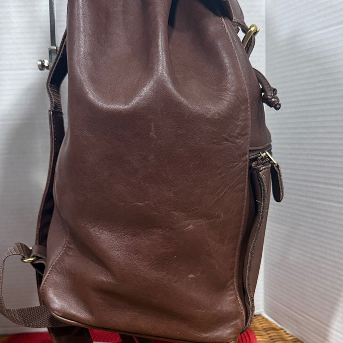 Coach Unisex Dark Brown Leather Drawstring Backpack with Buckle
