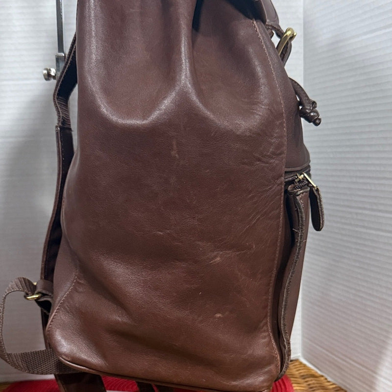 Coach Unisex Dark Brown Leather Drawstring Backpack with Buckle