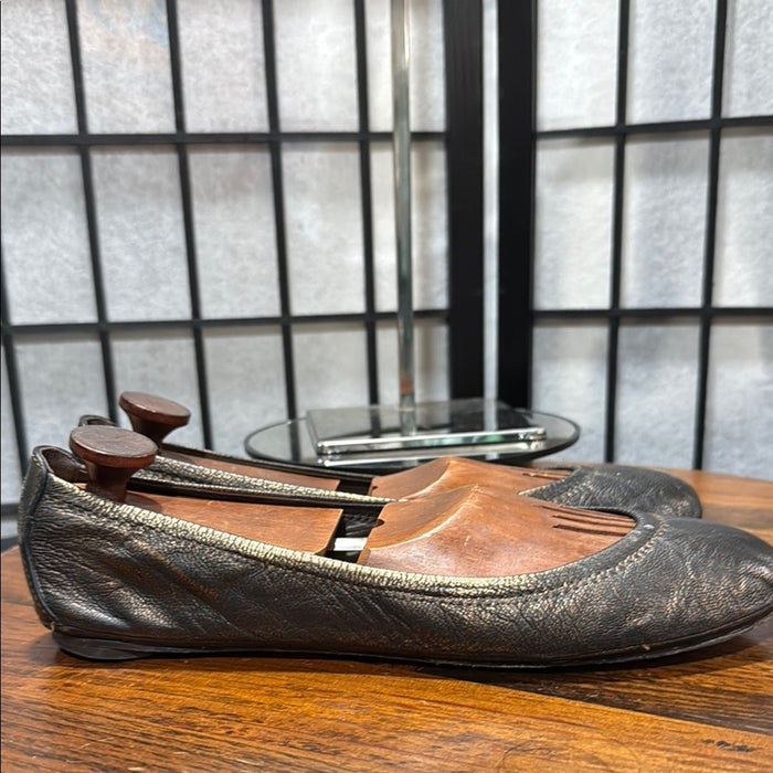 Tory Burch Bronze/Black Leather Flats