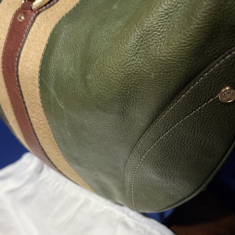 Cole Haan Olive Hobo Bag with Tan and Brown Stripe