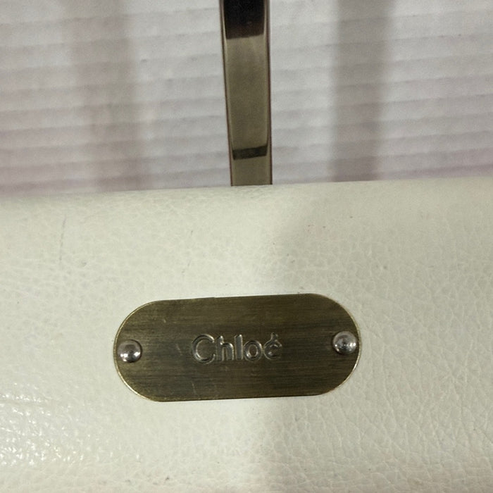 CHLOE Glasses Case White Faux Leather Metal Feet On Bottom Logo Plate Luxury