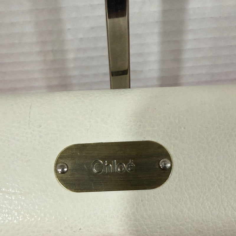 CHLOE Glasses Case White Faux Leather Metal Feet On Bottom Logo Plate Luxury