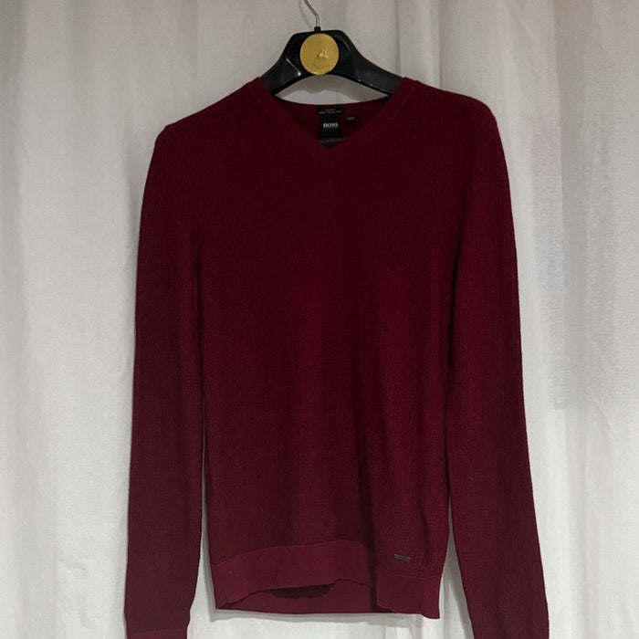 Boss Men's Deep Red V-Neck Sweater