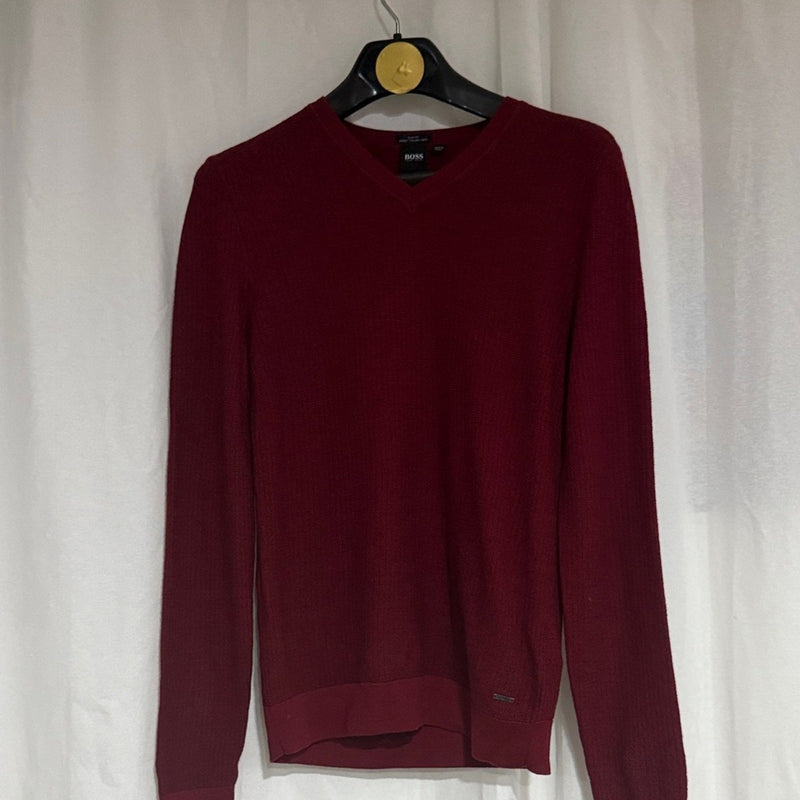 Boss Men's Deep Red V-Neck Sweater