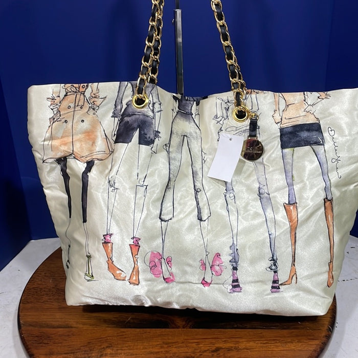 NWT Satin Diva Shopping High Heels Tote Chai Handle Zipper Top Dallas Shaw 19"