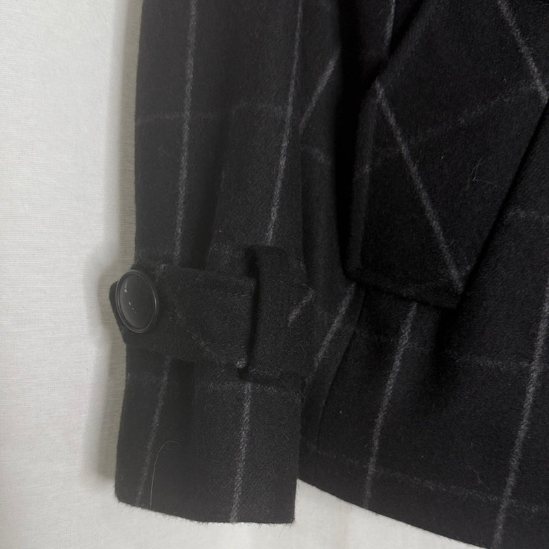 Helene Berman Wool Blend Crop Coat with Navy and Gray Plaid