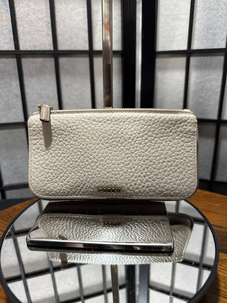 Fossil Issue Gray Pebble Leather 2 Tone Snap Slim  Wallet Zipper Coin