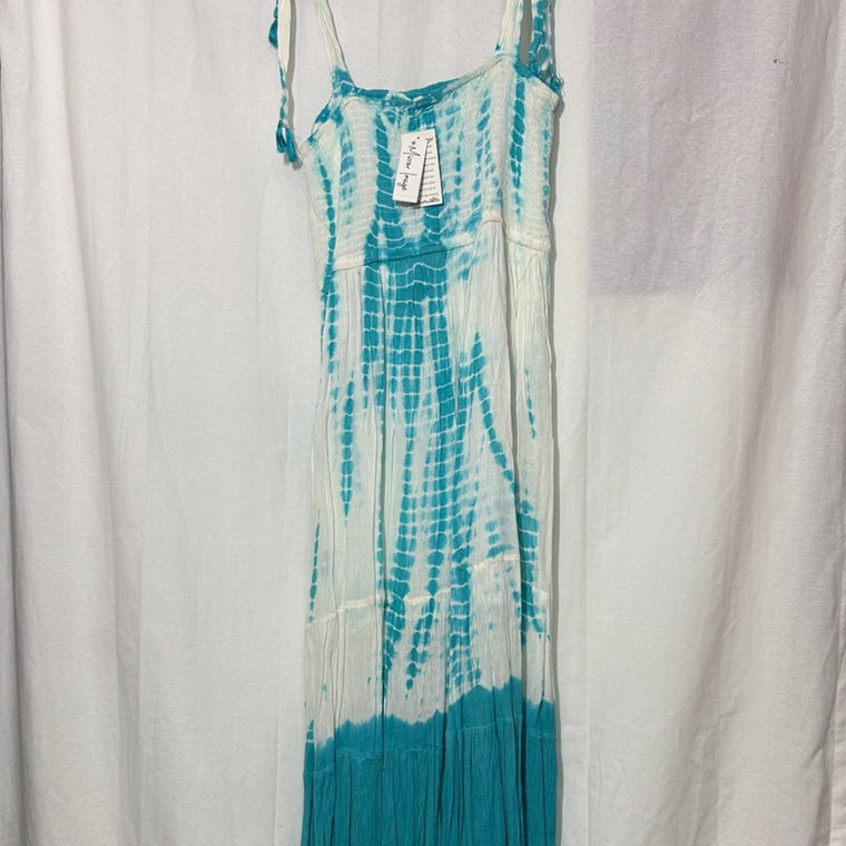 Turquoise Tie-Dye Maxi Dress with Adjustable Straps