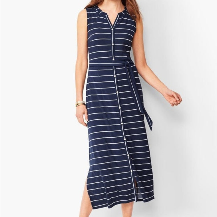 BUTTON-FRONT STRIPE JERSEY MAXI DRESS NWOT