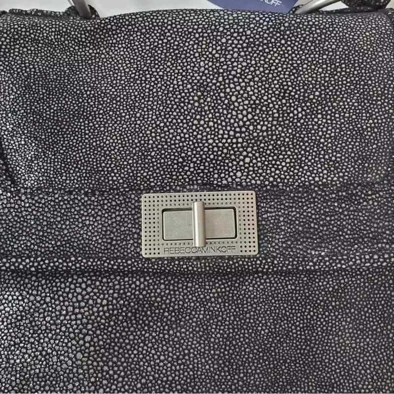 Rebecca Minkoff Covet Convertible Black Stingray Embossed Suede Satchel